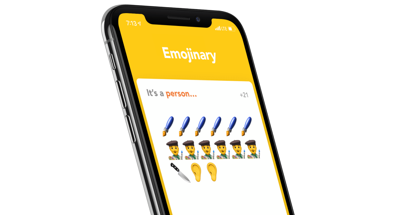 An iPhone showing a card titled, it's a person, then a series of emjois describing the clue.