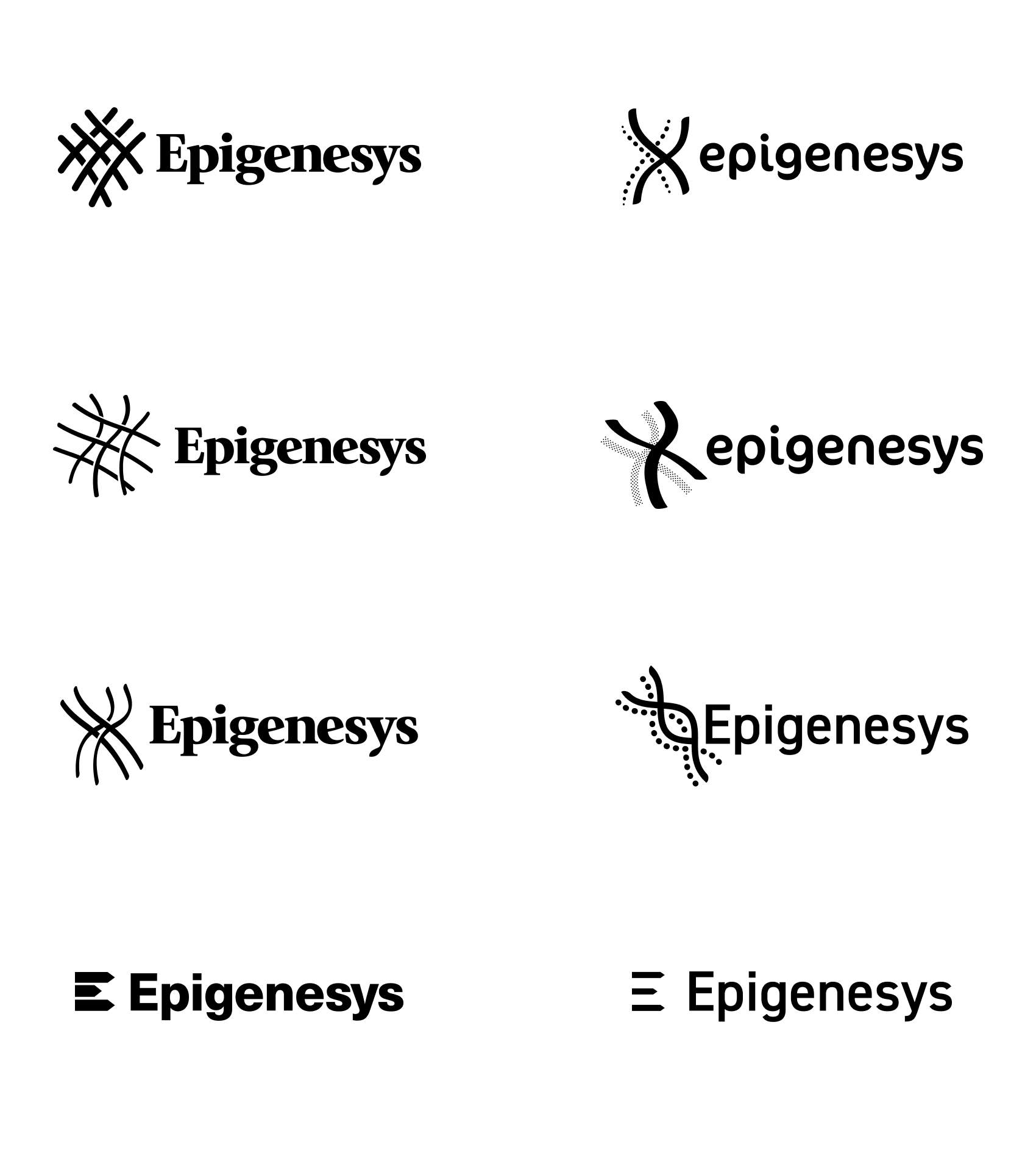 Eight alternative Epigenesys logos on a white background.