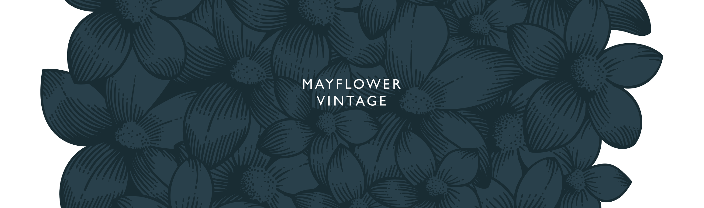 The words Mayflower Vintage sitting on top of a field of mayflower illustrations.