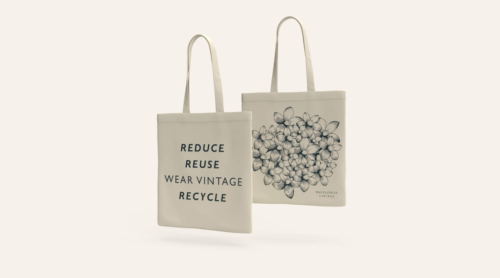 Two canvas shopping bags, one with text that reads 